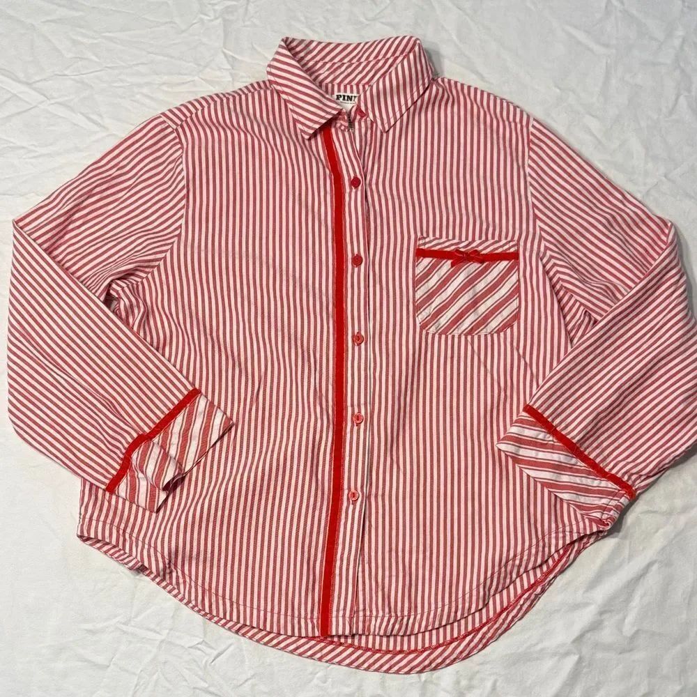 PINK Victoria's Secret Red and White Striped Pajama Top